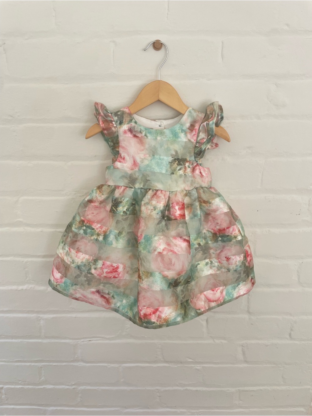 Pippa & Julie Pink and Green Floral Organza Party Dress